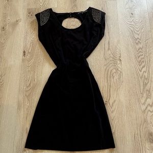 Black Mini Dress Studded Shoulders Cap Sleeve Cocktail Black, Sz. XS